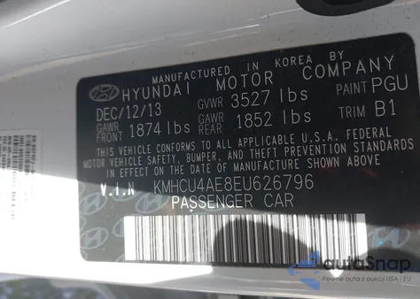 2014 Hyundai Accent Gls from USA, damaged, VIN KMHCU4AE8EU626796